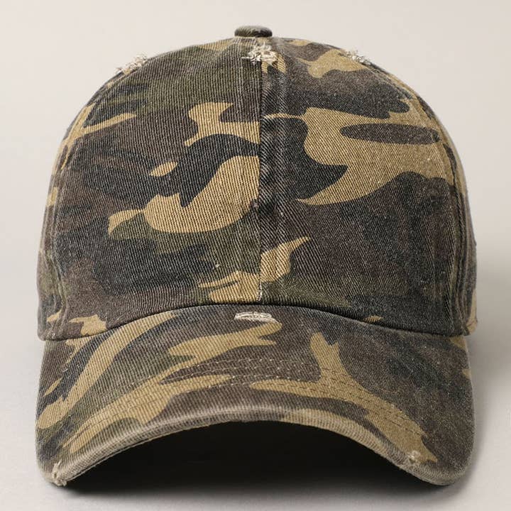 OLIVE Camouflage Distressed Cotton Baseball Cap Hat for wholesale on Faire1
