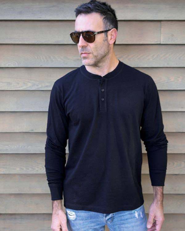 US Blanks - Wholesale T-Shirt - Men's - Heavyweight Henley Garment Dyed - 14 singles, 7.7 oz1