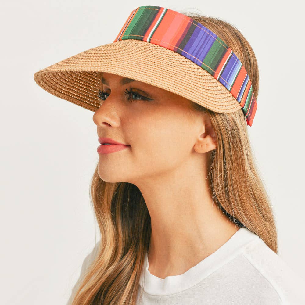 Sensibling Corp. - Wholesale Visor - Women's - Serape Straw Visor Sun Hat0