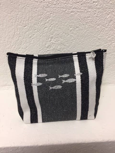pencil case TGM striped cotton anthracite/silver fish for wholesale by Atelier De La Varangue