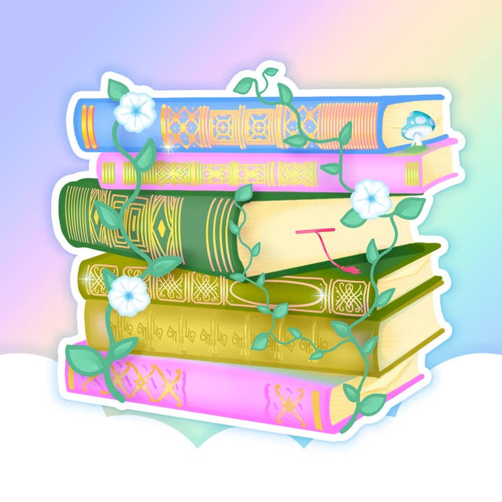 Fairytale Book Stack Waterproof Vinyl Sticker | Light Academia stickers | Bookish stickers | Gifts for Book Lovers for wholesale by Prismatic Paper Co.