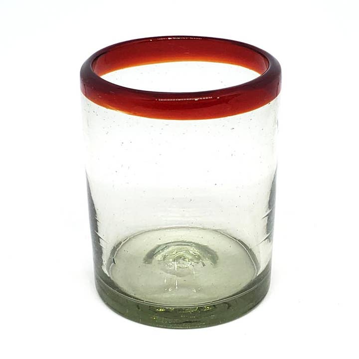 MexHandcraft - Wholesale Drinking glass/cup - Mexican Recycled Ruby Red Rim 10 oz Tumblers0