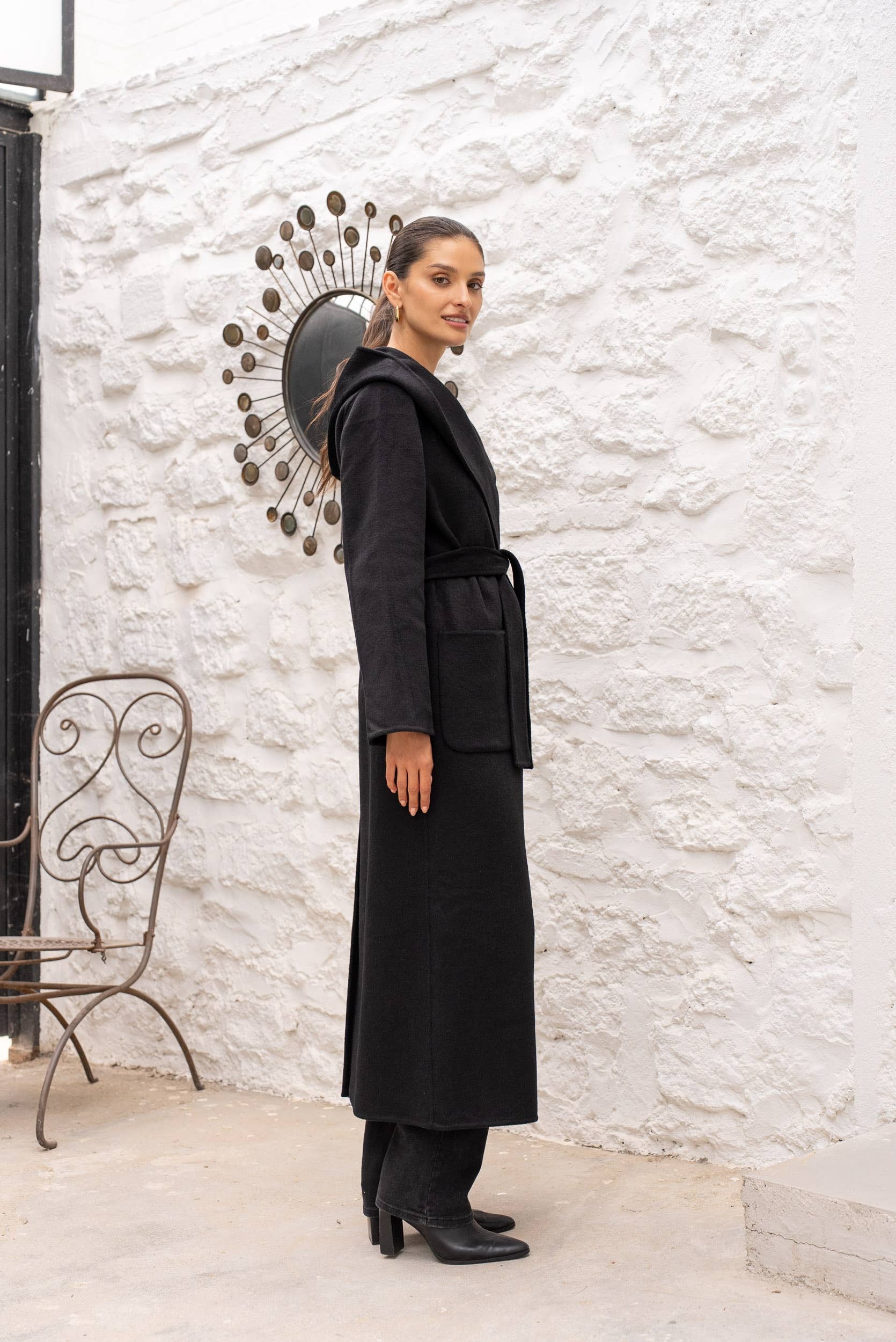 Attentif Paris - Wholesale Coat - Women's - Hand-sewn long wool coat with large hood and belt28