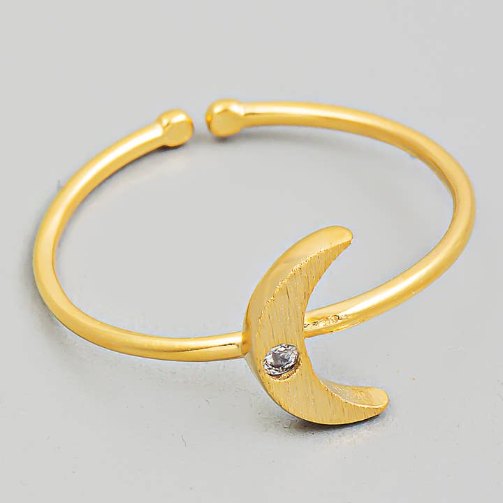 Gold Dipped Crescent Moon Adjustable Ring for wholesale by The Looks by Fame Accessories