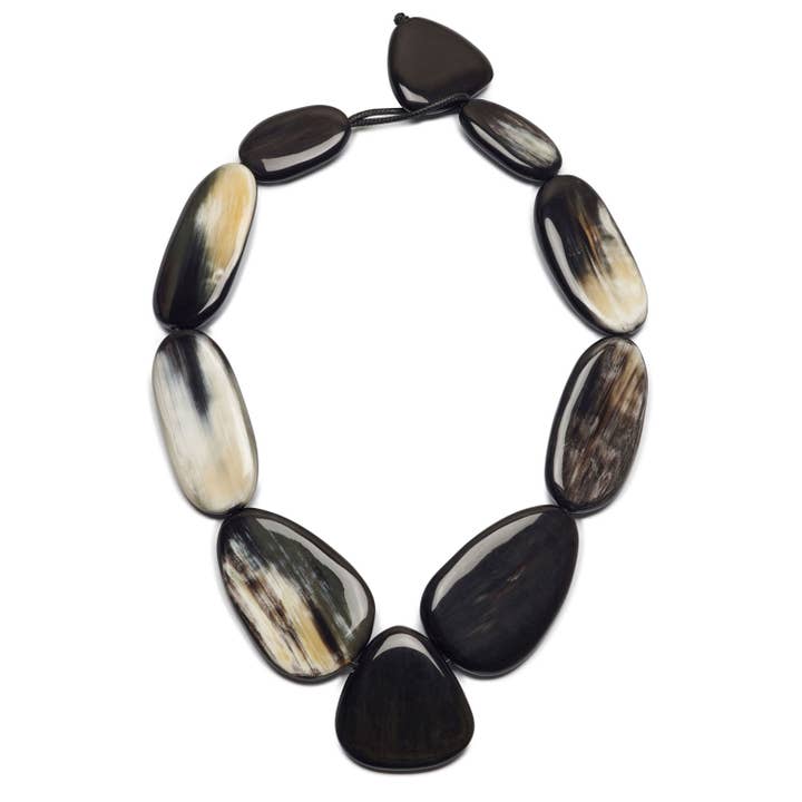 Large Black Natural Pebble shaped horn necklace for wholesale by BRANCH JEWELLERY