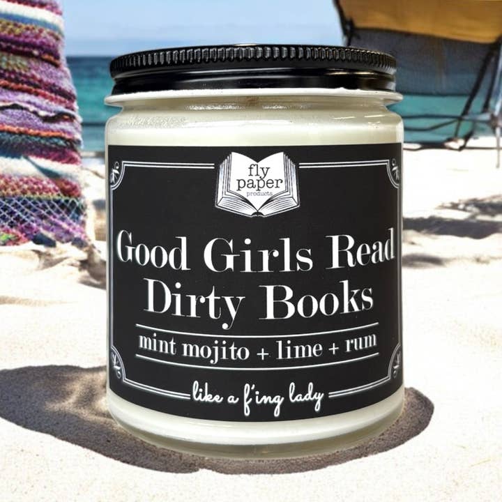 Good Girls Read Dirty Books 9oz Soy Candle Lime + Mint + Rum for wholesale by Fly Paper Products