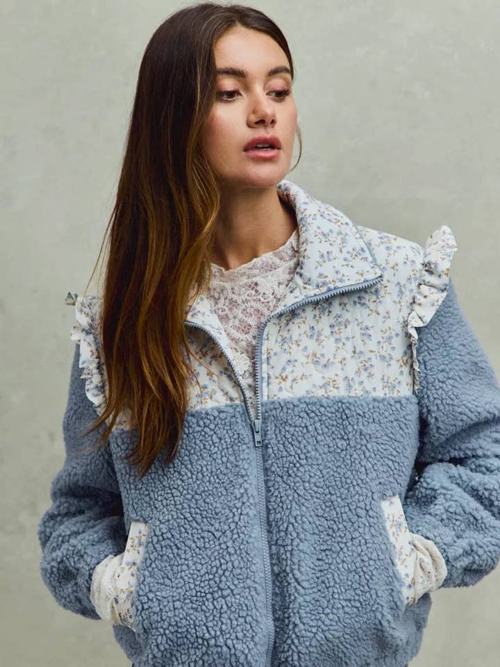 SO ME Fuskpäls Sherpa Dragkedja med Blomkontrast för wholesale av React Activewear