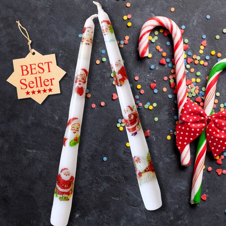 Designs by Michaela - Wholesale Tapered Candle/Candlestick - Vintage Inspired Santa Christmas Taper Candles Home Decor