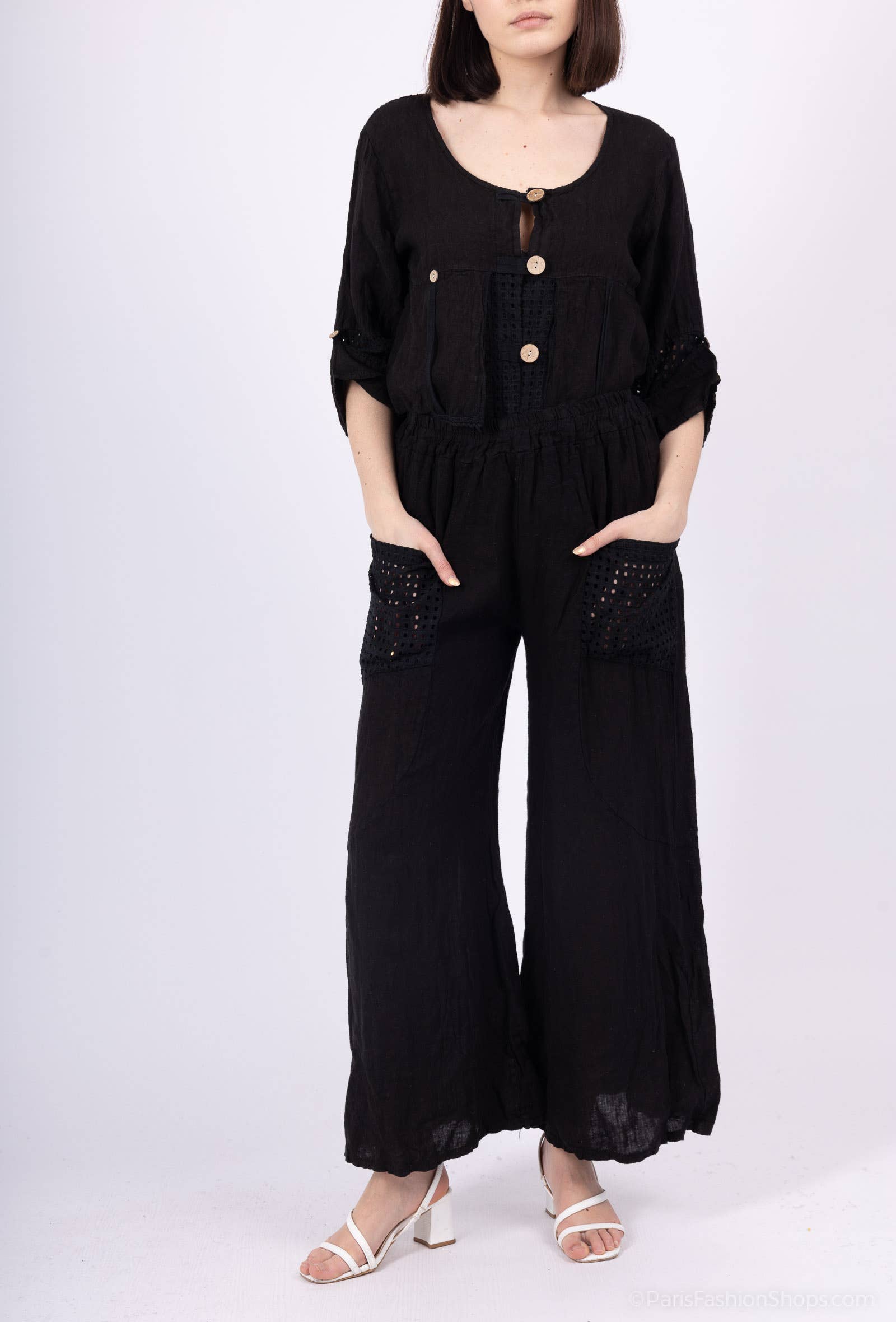 Shyloh - Wholesale Pants - Women's - Linen Trousers with Openwork Pockets 2058024