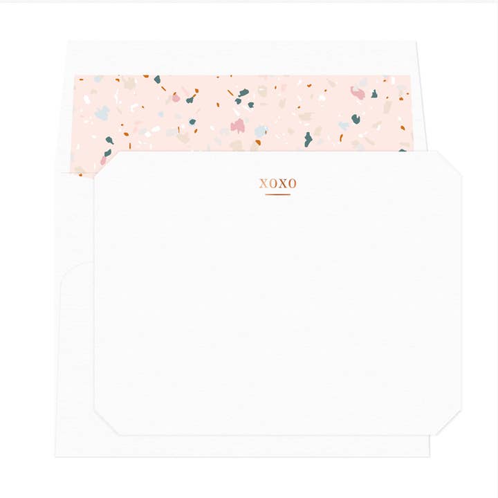 Missive - Wholesale Stationery/Notecard Set - XOXO Bevel Note Set in Terrazzo - Copper Foil Stationery1