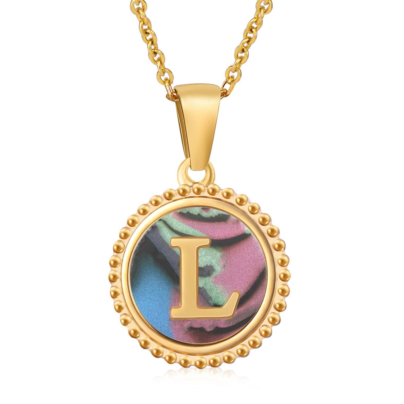 Mio Queena - Wholesale Pendant/Charm Necklace - Colored Shell Initial Gold-plated Stainless Steel Necklace11