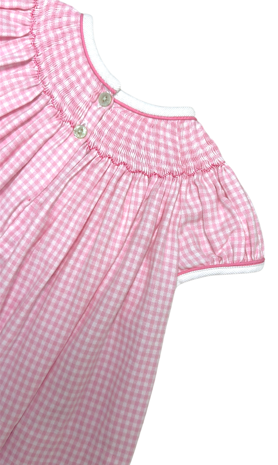 Marco and Lizzy - Wholesale Clothing Set - Baby - Girl's Pink Gingham "Christmas Tree" Smocked Bishop3