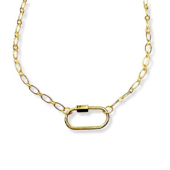 Savvy Bling - Wholesale Pendant/Charm Necklace - Gold Carabiner Twist Clasp Paperclip Charm Necklace