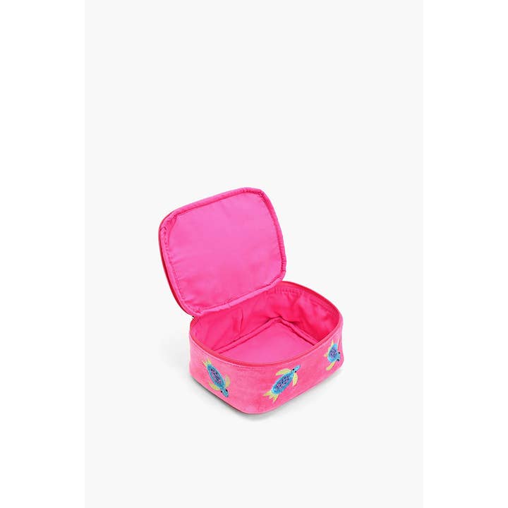 America & Beyond - Vente Boîte/rangement à bijoux - Boîte à bijoux brodée en velours, tortue rose
