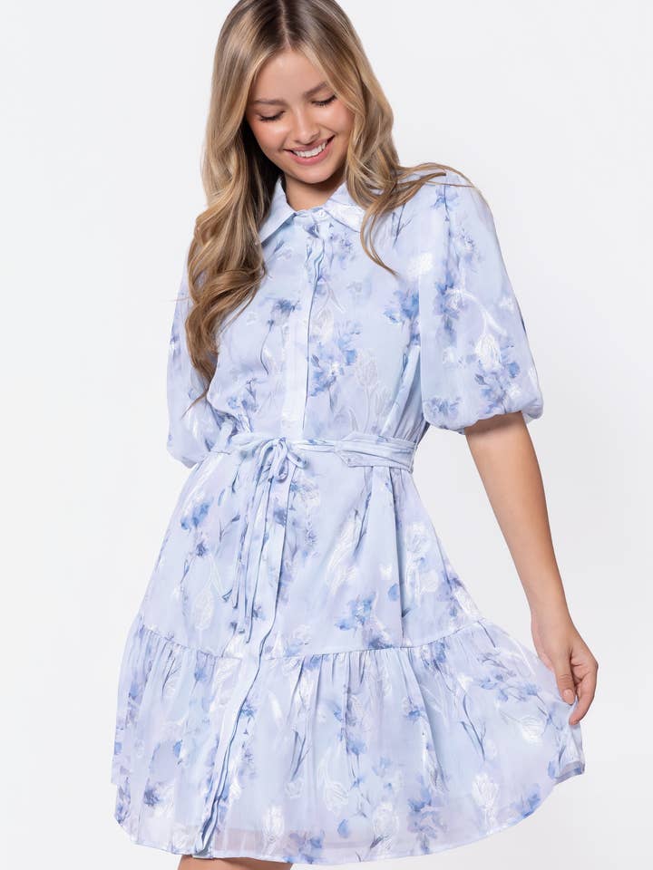 Allie Dress Short Sleeve 37" (Blue Flower) for wholesale by Yakira Bella
