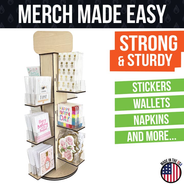 Torched Displays - Wholesale Retailer Display Stand/Case - 4-Sided Rotating Display Stand - Stationary, Greeting Cards