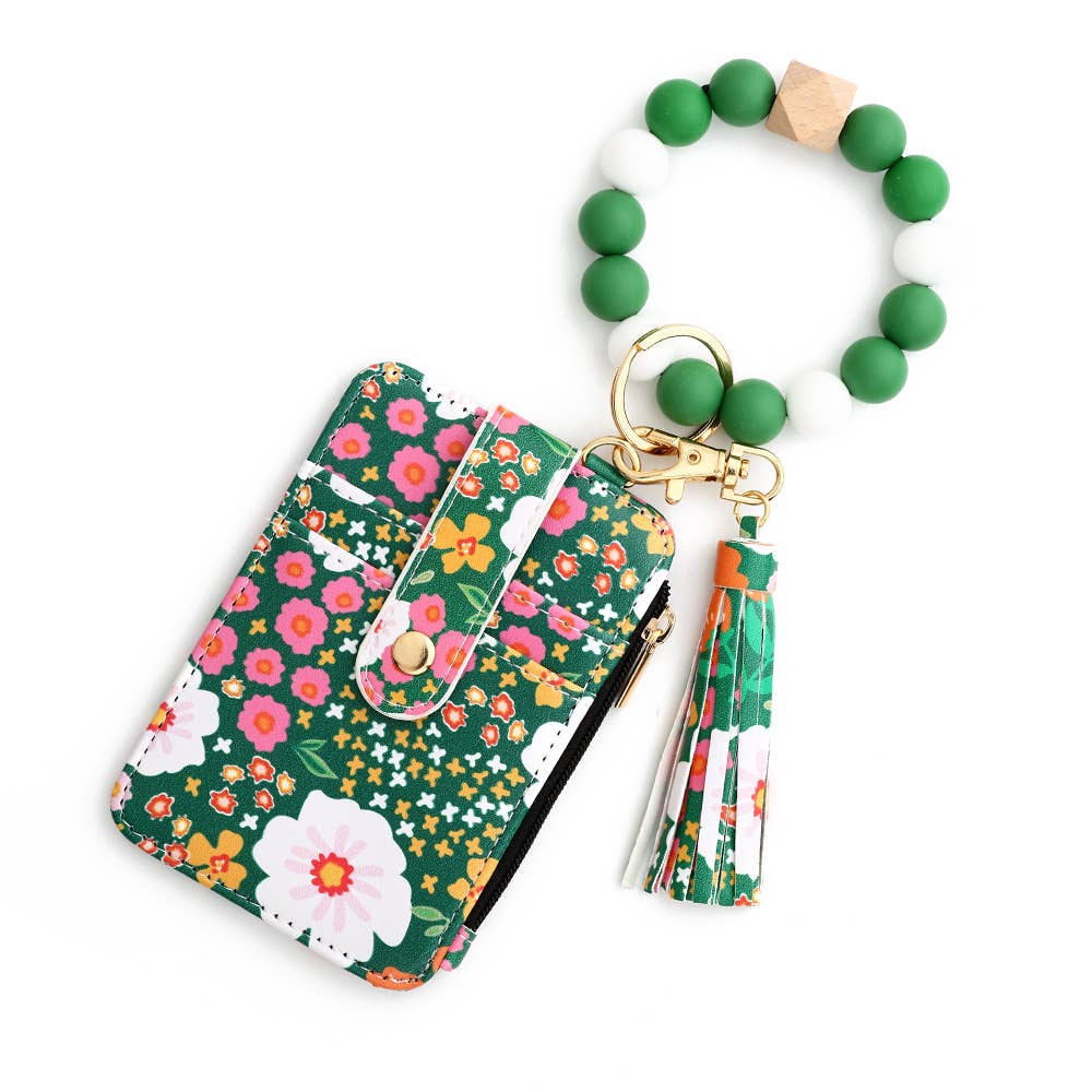 MKS America - Wholesale Keychain - Women's - Bracelet Floral Print Card Slot Wallet Keychain8
