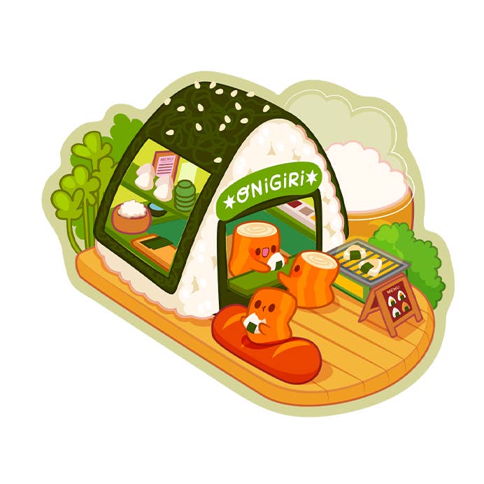 Krabbepind Onigiri Butik Vandtæt Vinyl Klistermærke for engroshandel hos Meowashi Studio