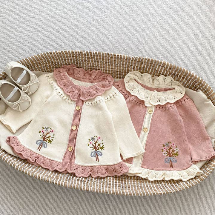 Chaqueta de punto bordada de manga larga para niña en otoño para venta al por mayor de MyKids-USA®