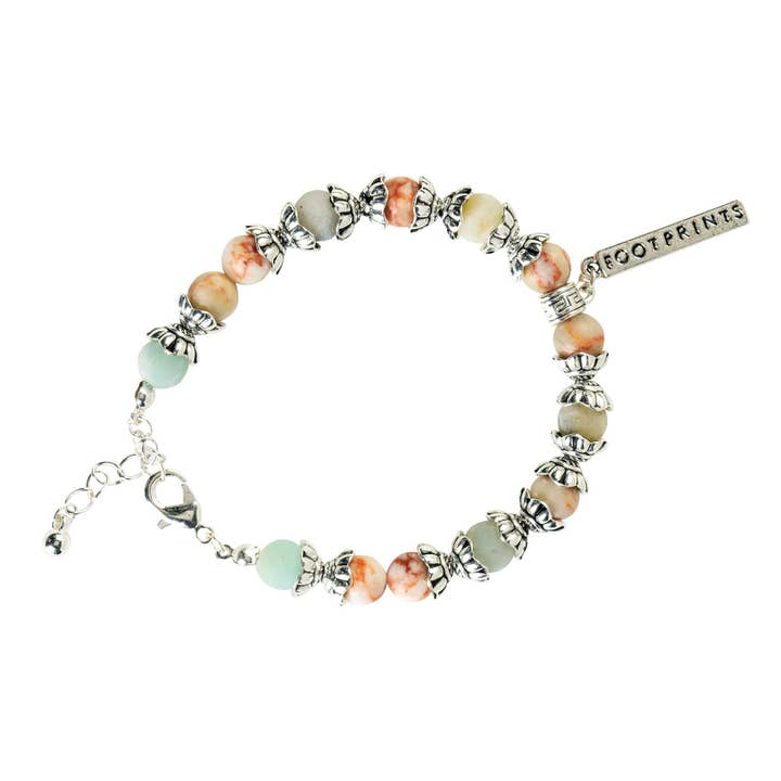 Dicksons – wholesale Beaded bracelet – Bead Bracelet Footprints Coral/Aqua1
