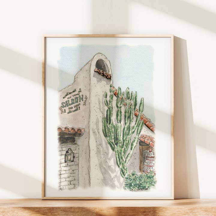 Impression d'art de la Fiesta de la Vieille Ville de San Diego – Encre et Aquarelle pour la vente par Swil Arts