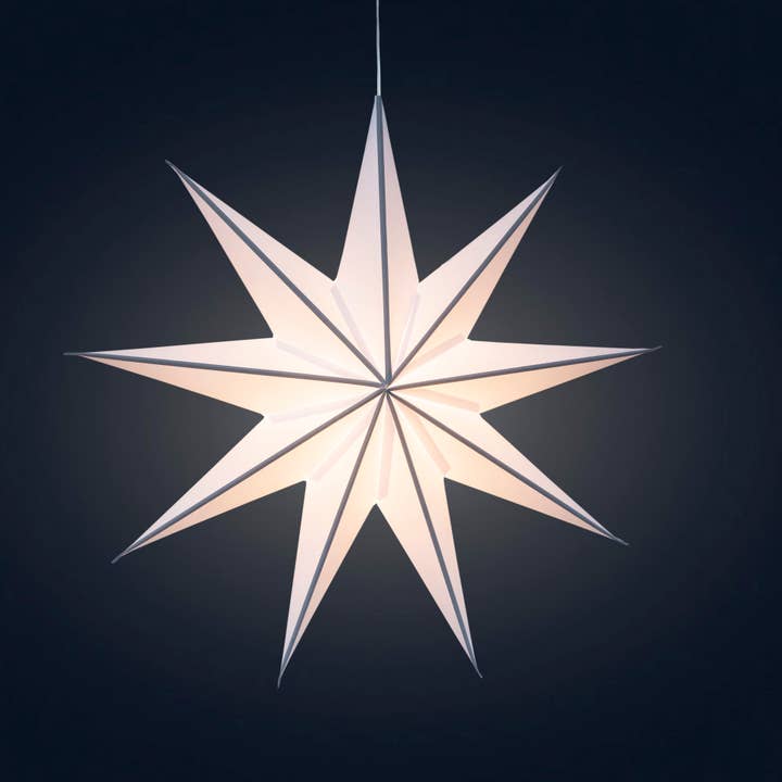 Artschatz LLC - Wholesale Paper Lantern/Lamp - Cynosure 9 Point 18" white / grey Paper Star Lantern Light