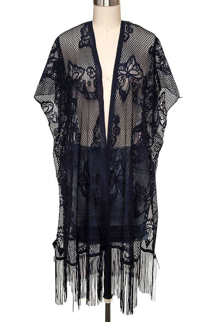 Artini Accessories - Wholesale Kimono - Women's - Open Knit Fringe Lace Kimono Cardigan1