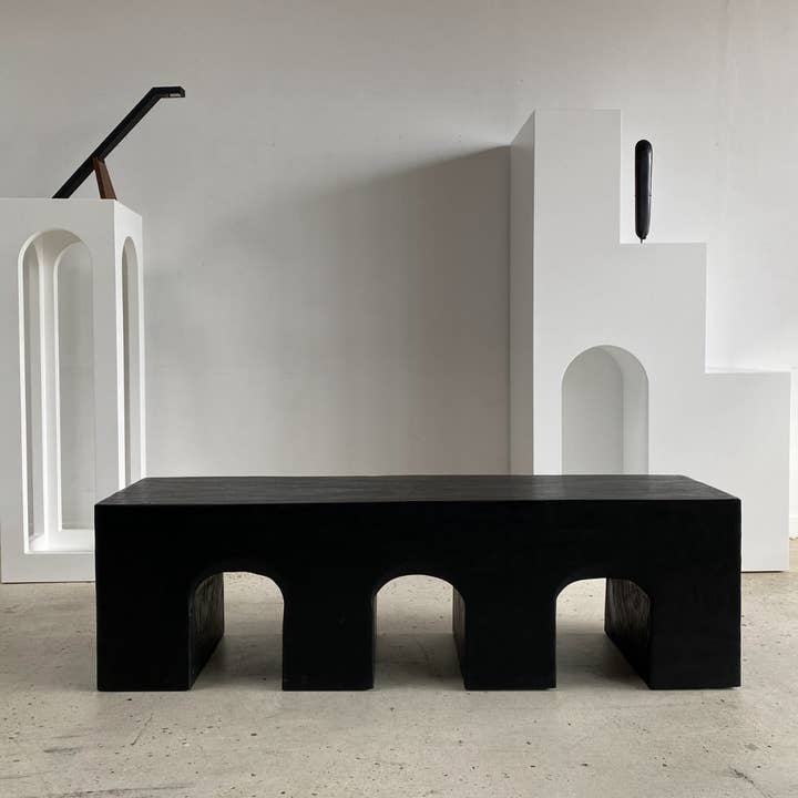 Office Objets - Wholesale Bench - Solid monoxyle wooden bench with sculpted base in 3 arches - Black color28