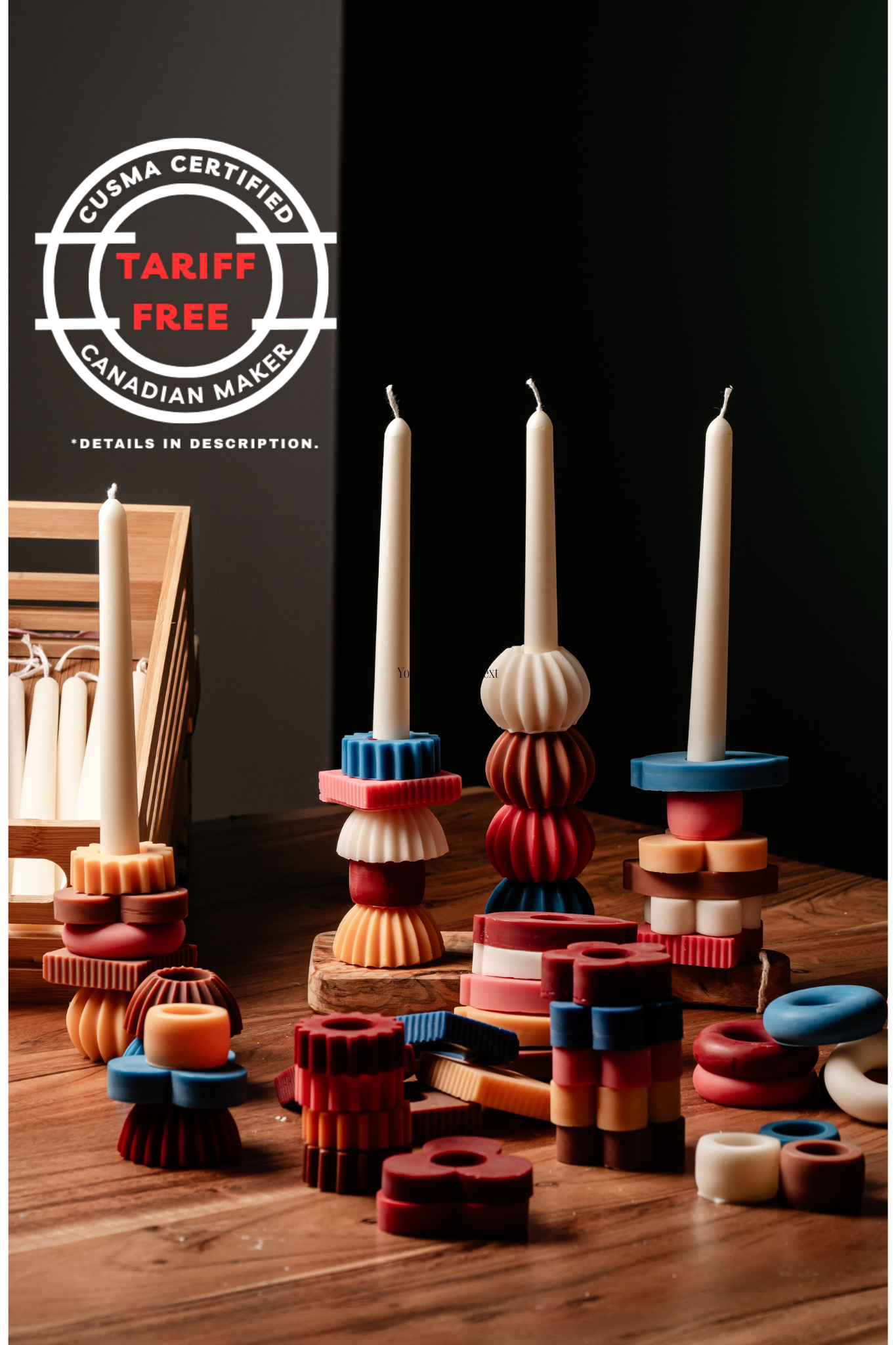 Allure CA - Vente Bougies/bougeoirs coniques - Set de bougies cônes colorées avec petits ornements décoratifs9