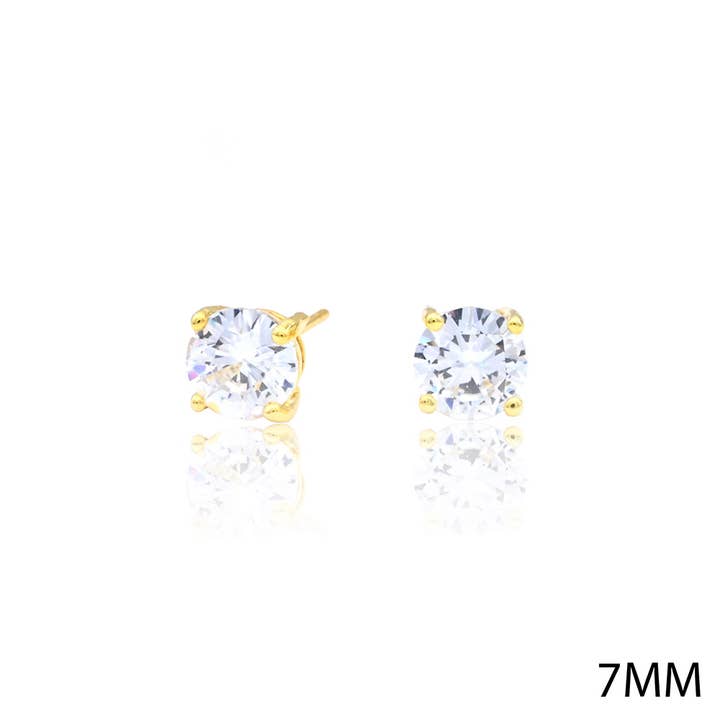 Sensibling Corp. - Wholesale Stud/Post Earrings - White Gold Dipped 7mm Round CZ Stone Stud Earrings3