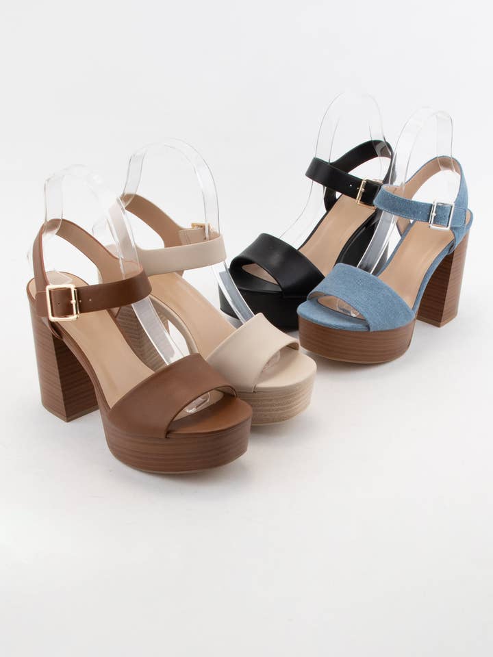 CCOCCI - Wholesale Platform Heels - Women's - OPTIONS CHUNKY PLATFORM ANKLE STRAP BLOCK HEEL SANDAL