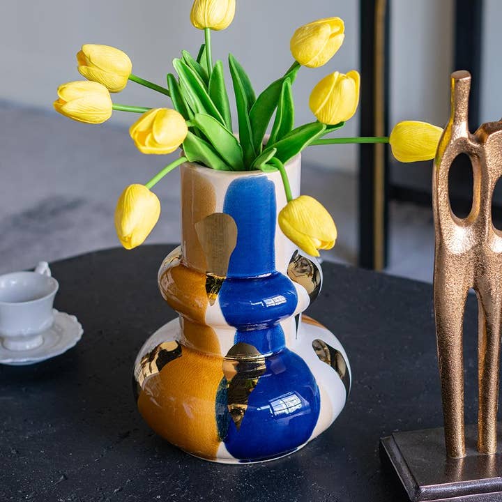 D7.5x10" Bulbous Ceramic Vase Abstract Multicolored Finish for wholesale by A&B Home Group Inc.