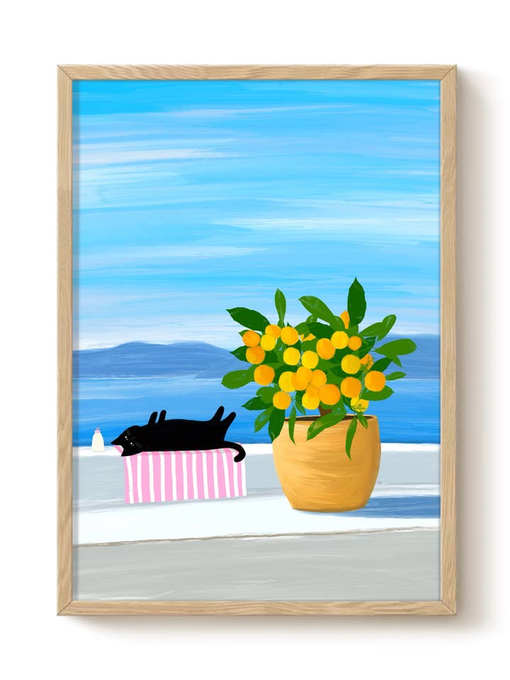 Sunbathing Cat Art Print - Cat Gifts, Funny Print for wholesale by The Paper Tail