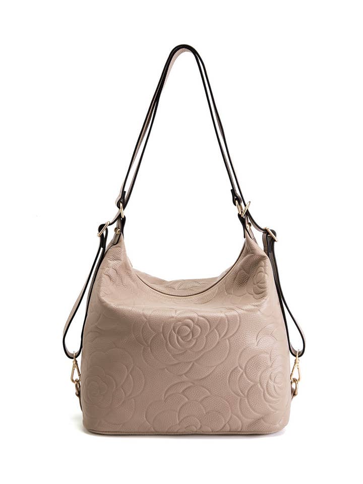 ROSANNA LEATHER CONVERTIBLE BACKPACK- E1-0839-PUTTY for wholesale by Serenade Beverly Hills Collection