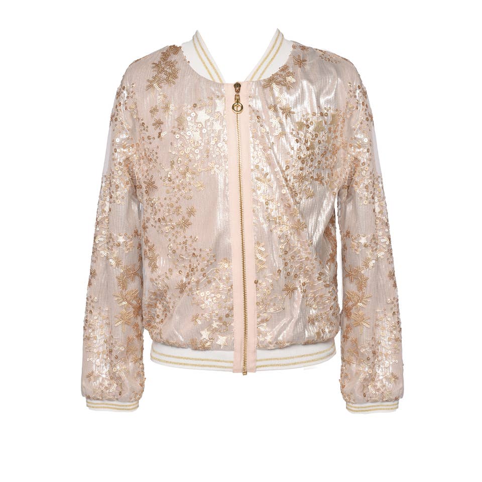 GOLD SEQUIN EMBROIDERY BOMBER JACKET for wholesale on Faire