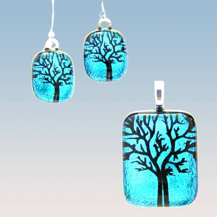 Autumn Tree Pendant 3/4" x 1" with Earrings 3/8" x 1/2" for wholesale by Glimmer Glass Gifts