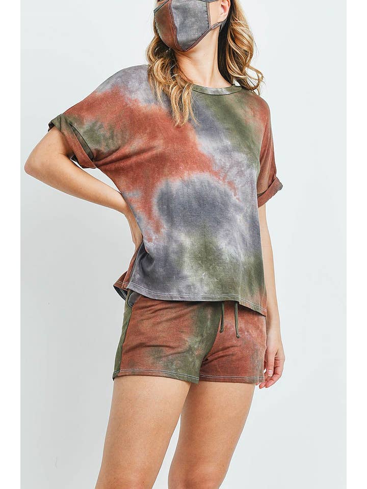 TIE DYE ROLL UP SLEEVE TOP AND SHORT SET for wholesale on Faire1
