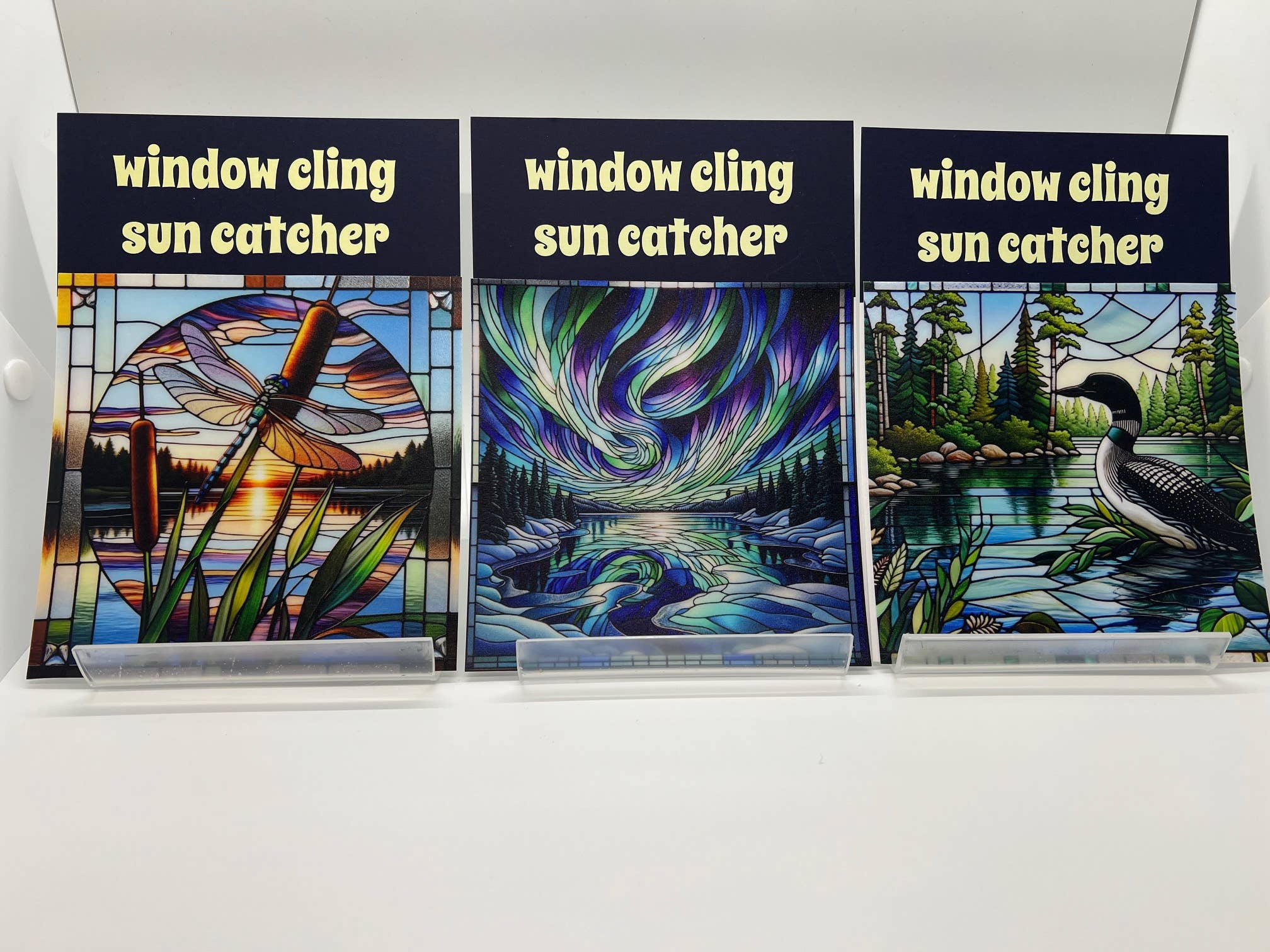 Cosmic Artware - Wholesale Suncatcher - Stained Glass Vinyl Window Cling, Dragonfly on Cattail5