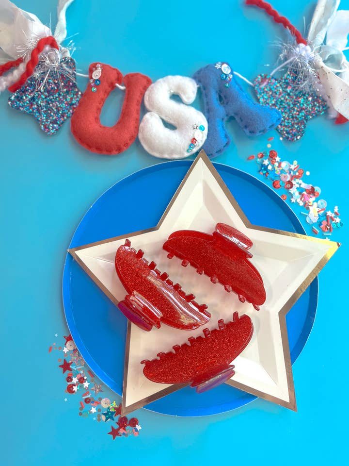 Red Glitter Medium Claw Clip for wholesale by Evie Pearl Handmade LLC