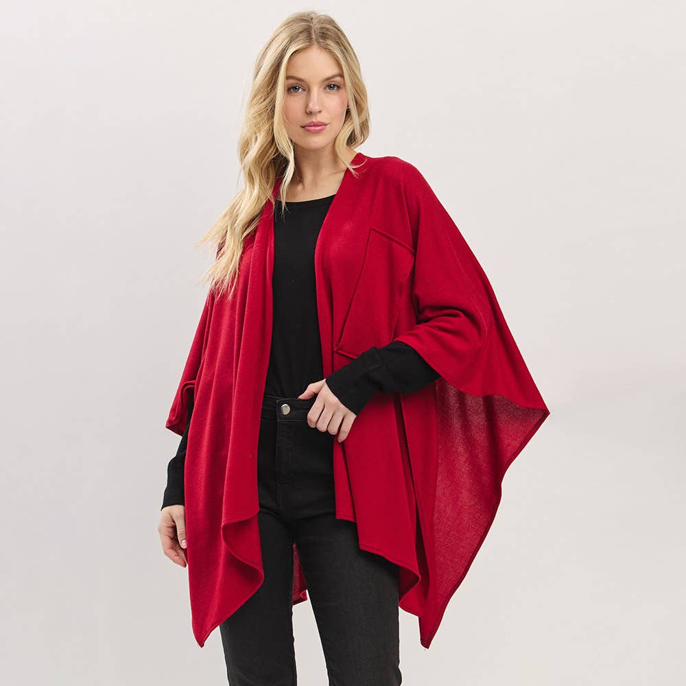 Sensibling Corp. - Wholesale Poncho - Dames - Asymmetrische Zoom Solide Doorknoop Gedrapeerde Strik-Voorkant Wikkelponcho13