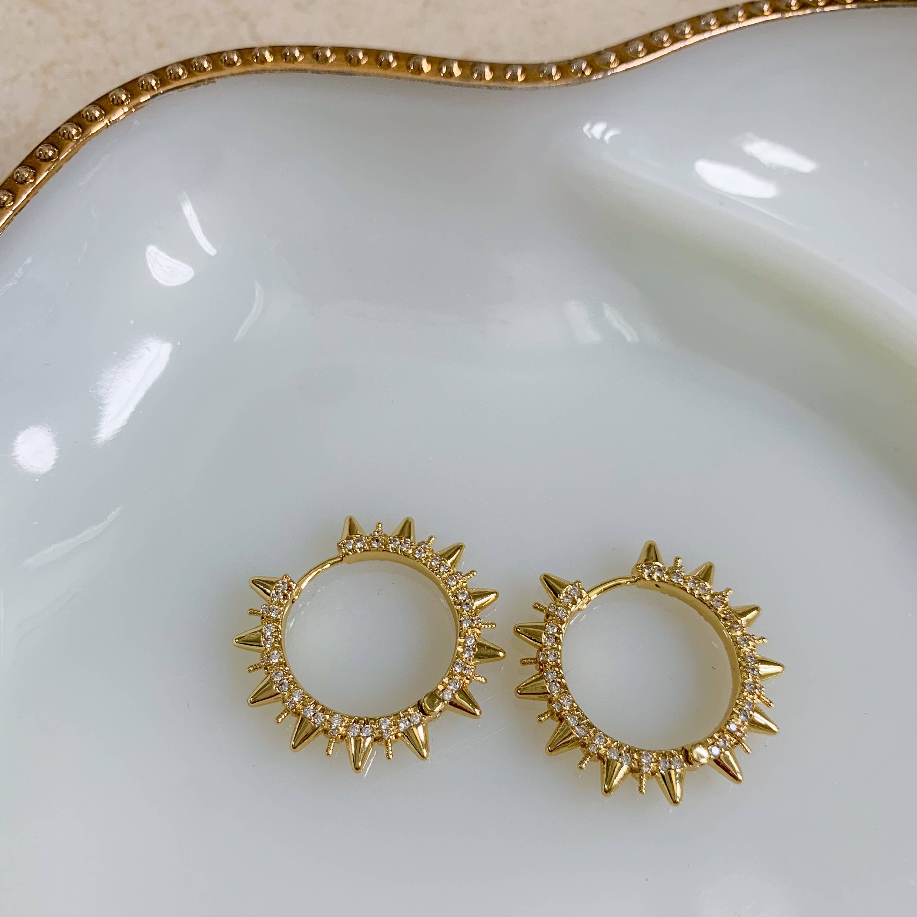 Clear Quartz Spike Hoop Earrings in Gold Fill Rose Gold Fill or Silver