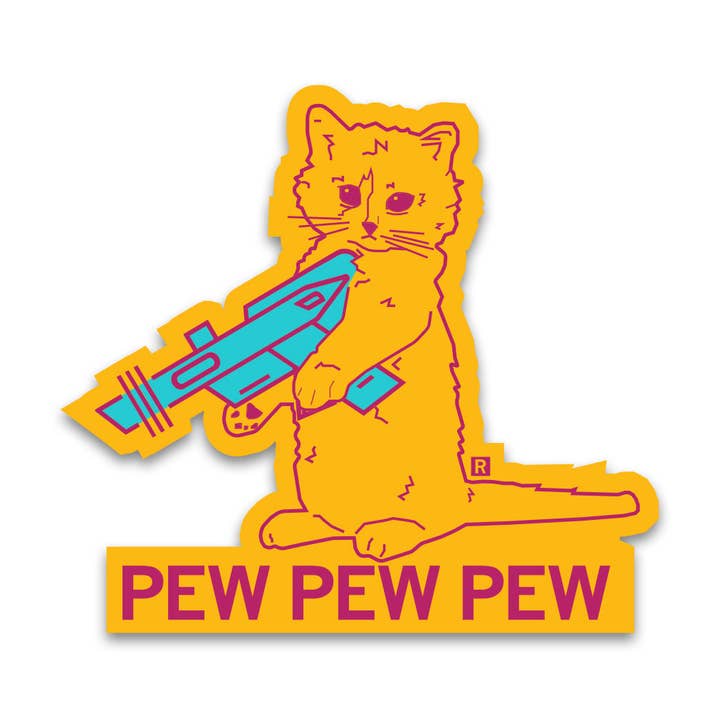 Pew Pew Pew Neon Orange Die-Cut Sticker for wholesale by RAYGUN