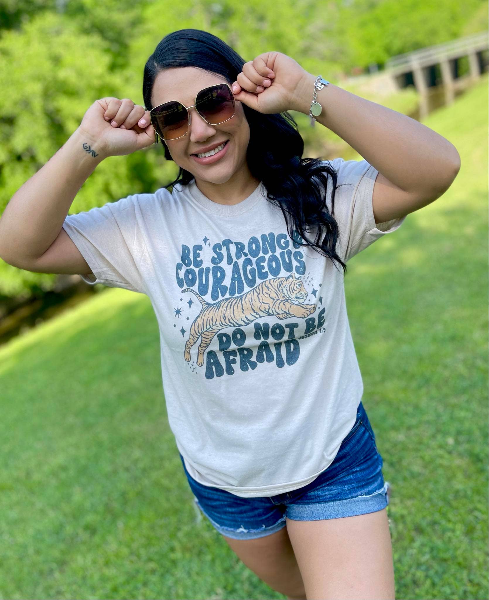 Tan Be Strong & Courageous (Gildan T-shirt) for wholesale on Faire2