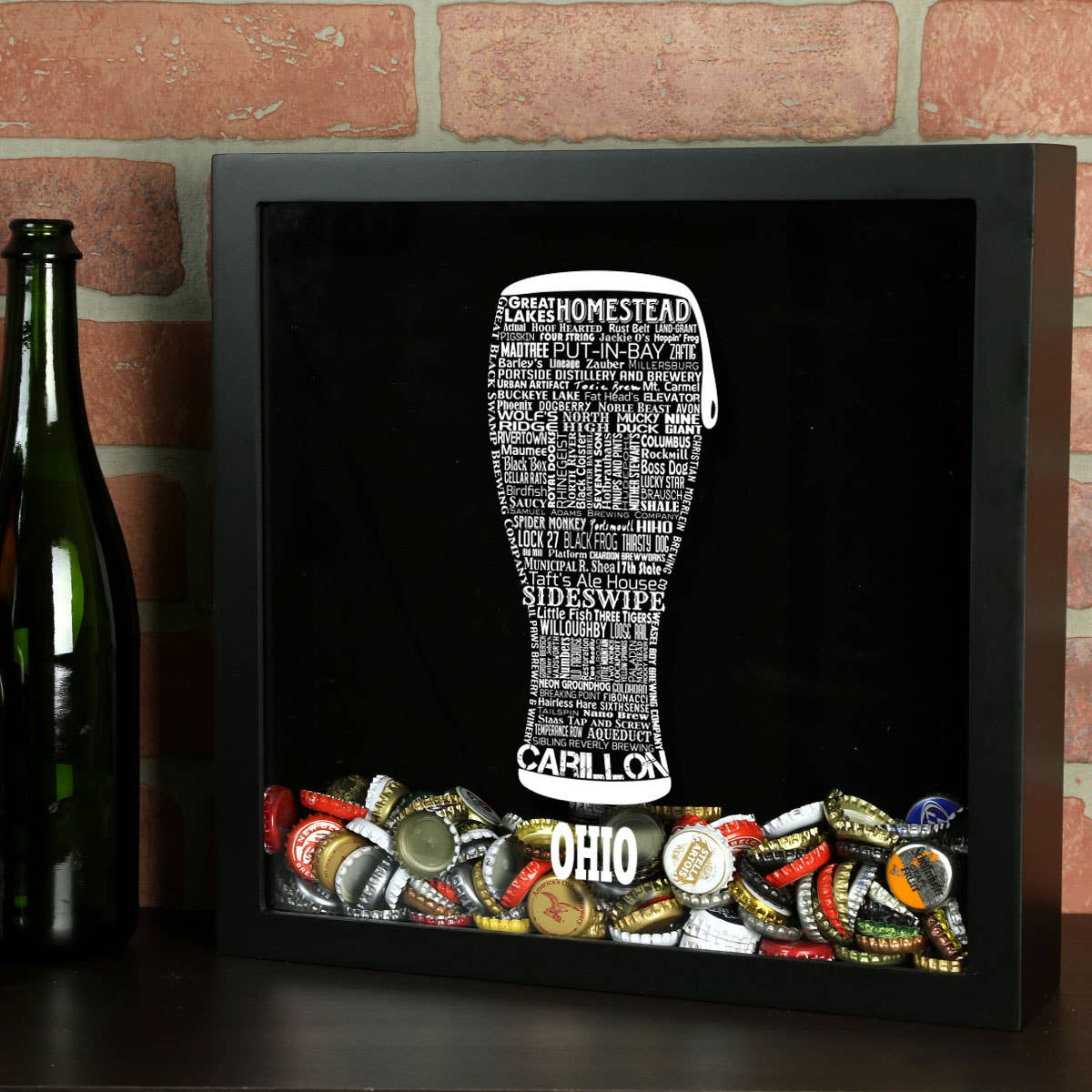 Torched Products - Vendita all'ingrosso Decorazione da parete 3D - State Beer Cap Shadow Box, nero, tipografia della birra artigianale84