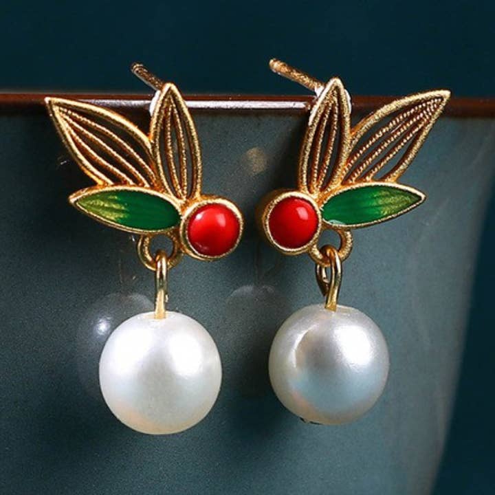 Pendientes de hojas con perlas para venta al por mayor de Bright MacMing