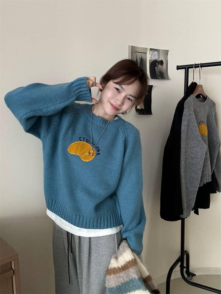Marayn - Wholesale Knit Sweater - Women's - Cute Korean Style Cartoon Letter Knit Sweater9