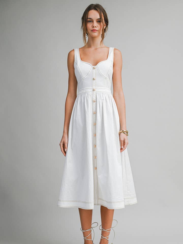 ED6010A White Button-Front Midi Dress for wholesale by Le Cliche