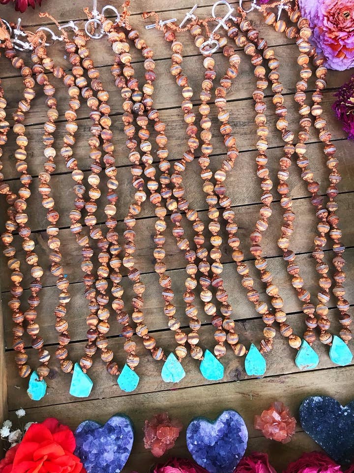 Turquoise & Etched Agate knotted Choker for wholesale by Wingostarrjewelry