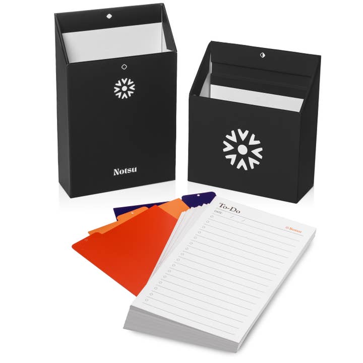 Notsu - Wholesale Desk Organizer - Centre Rise To-Do Card Stand & Box Set (Black) | Refillable8