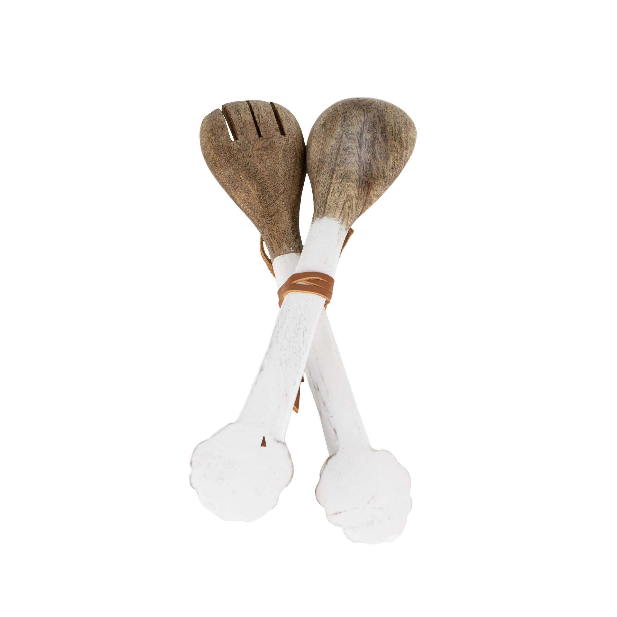 Foreside Home & Garden - Wholesale Serving Utensil - Charlotte Set 2 White Wood Serving Utensils with Flower3